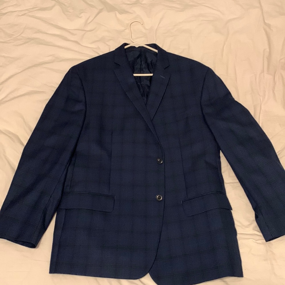Blue Plaid Blazer Checker Pattern Sz 48R